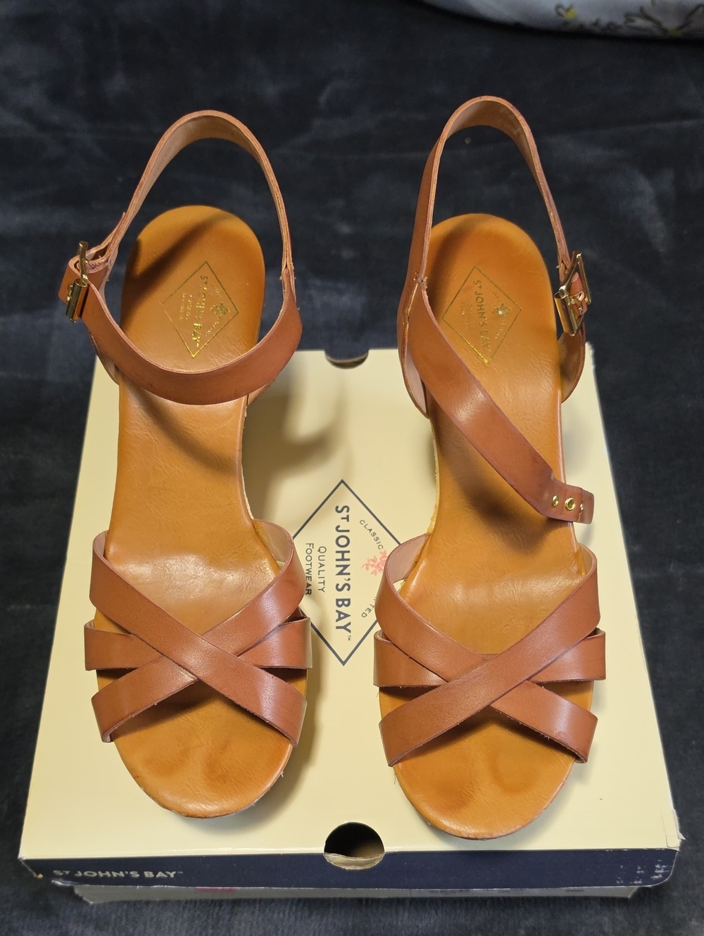 St. John's Bay Tan Brown Leather Crisscross Slingback Heels
